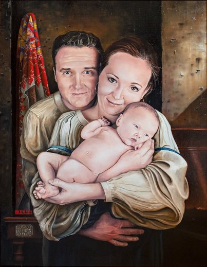 Rodinný portrét 90 x 70 cm olej na plátne