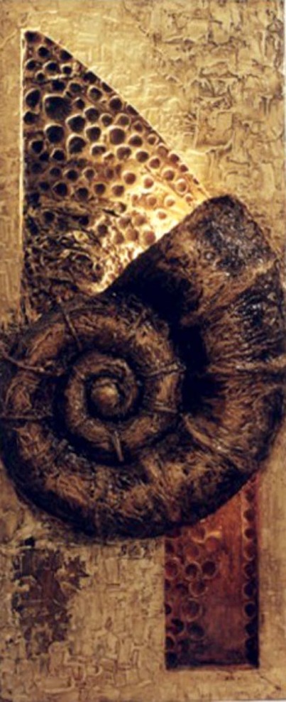 Svietidlo slimák 1 150 x 50 cm kombinovaná technika na sololite s drevennou konstrukciou